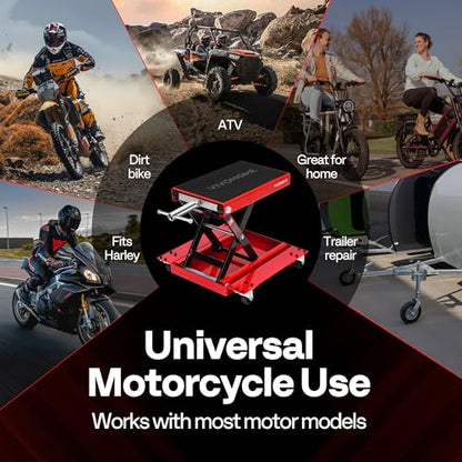 1100 Lbs Motorcycle Lift Jack with Dolly Wheel (Red + Black)