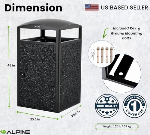 Outdoor Commercial Trash Can with Lid (Black)