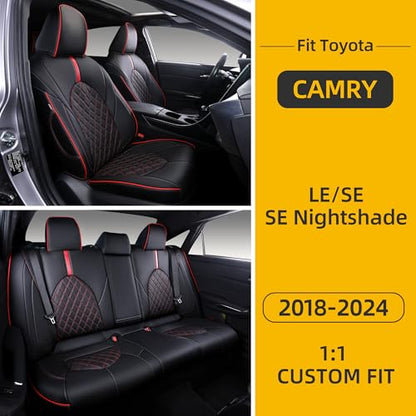Custom Fit Camry Seat Covers for 2018 (Black with Red Sport / 2018-2024 Camry Gas)