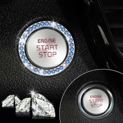 2 PCS Crystal Rhinestone Car Engine Start Stop Decoration Ring (Blue)