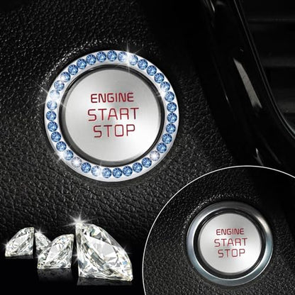 2 PCS Crystal Rhinestone Car Engine Start Stop Decoration Ring (Blue)