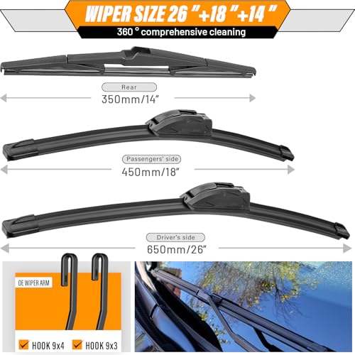 Windshield Wiper Blade Replacement for Jeep Cherokee 2014 (26"+18"+14")