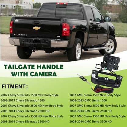 Backup Camera Tailgate Handle Rear View Camera Liftgate Latch Handle with Key Lock Cylinder Black Compatible with 2007 (2007-2014 Black)