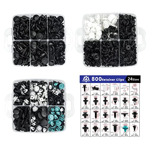 801pcs Car Push Retainer Clips with 24 Popular Push Pins for Auto Parts (Car Clips 801PCS-Blue)