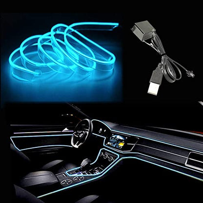 El Wire Ice Blue Interior Car LED Strip Lights (Ice Blue / 2 M)