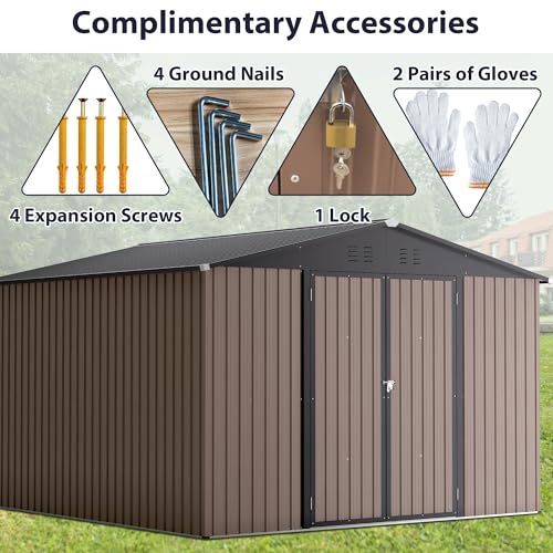 Metal Storage Shed (Brown / 10x10 Ft)