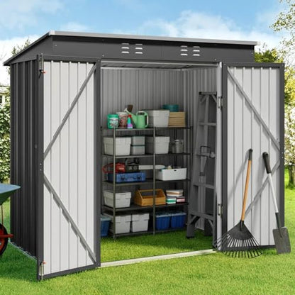 6x4 FT Outdoor Shed (Dark Gray / 6' x 4' FT/Sloped-roof)