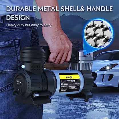 Portable Air Compressor Tire Inflator 12V Heavy Duty 120PSI Metal Pump Double Cylinder Digital Pressure Fast Inflate Auto Shutoff for Car SUV Motorcycle (Double Cylinder Air Compressor Pump)