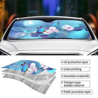 Blue Butterfly Flower Car Windshield Sunshade Front Window Sun Visor Protector Foldable Shield Cover for Truck SUV (Black8 / Small)