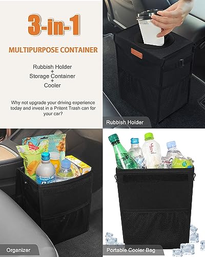 Car Trash Can with Lid Leakproof Car Garbage Bag Vehicle Trash Bin (2 Gallons / Black)