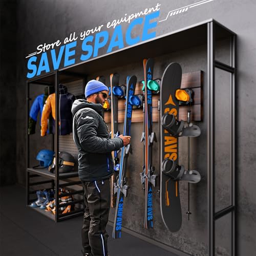 Ski & Snowboard Wall Rack for Garage Wall Fits Any Ski (Glacier Blue / 6 Pack)