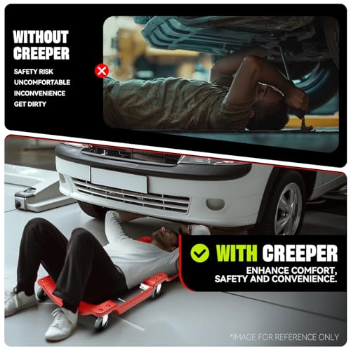 40 in Low Profile Car Rolling Mechanic Creeper (Red / 40" L (w/LED Light))