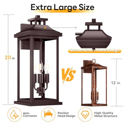 20" Oil Rubbed Bronze Outdoor Light Fixtures for House 2 Pack (Bronze / 2-Pack/No Sensor)