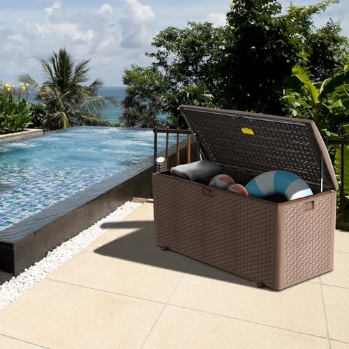180 Pro Gallon Waterproof Outdoor Storage Bin Resin Deck Box for Patio (Brown / 180 Gallon)