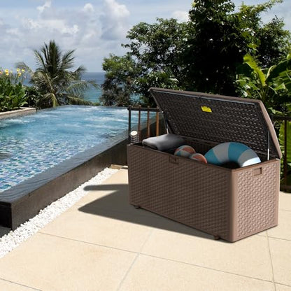 180 Pro Gallon Waterproof Outdoor Storage Bin Resin Deck Box for Patio (Brown / 180 Gallon)