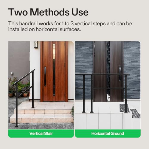 3 Step Stair Handrail 40"x36" Wrought Iron Porch Railing Black (Black / 3 Steps)