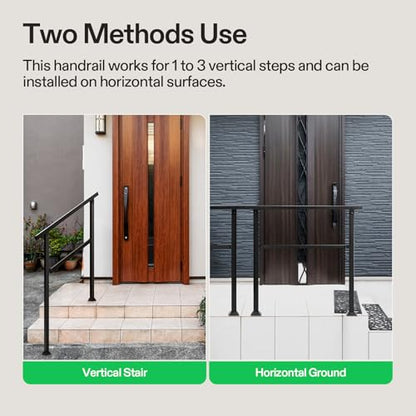 3 Step Stair Handrail 40"x36" Wrought Iron Porch Railing Black (Black / 3 Steps)