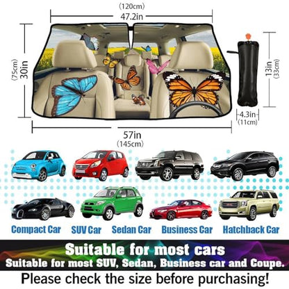 Butterfly Car Windshield Sunshade Umbrella Butterfly Sun Shade Umbrella for Car Foldable Windshield Umbrella Block UV Rays Heat Keep Vehicle Cool for Cars SUV 57"x30" (Colorful)