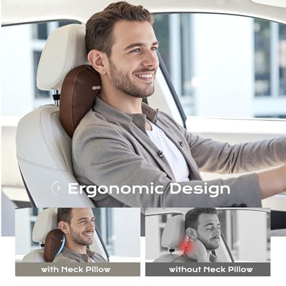 Leather Car Headrest Pillow Car Neck Pillow with Adjustable Strap (Coffee / 1 Piece)
