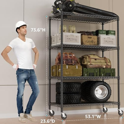 Garage Shelving Wide Storage Shelves 4 Tier Metal Shelves 3200 LBS Heavy Duty Adjustable Utility Shelf Rack Black 23.6" D x 53.1" W x 73.6" H (4 Tier, 23.6" D x 53.1" W x 73.6" H / Black)