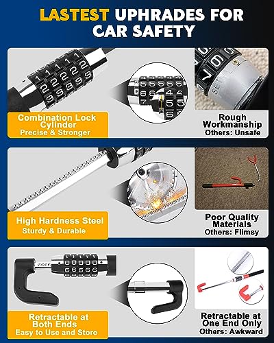 Steering Wheel Lock Anti Theft Device Retractable Brake Pedal Lock Keyless Password 5 Coded Combination Anti Theft Car Security Device Heavy Duty Universal Fit for Vehicle Car Truck Van SUV (Max length of 35.8")