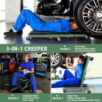 40-Inch 3-in-1 Mechanic Creeper Z Seat, 480 lbs Capacity, Green (Green)