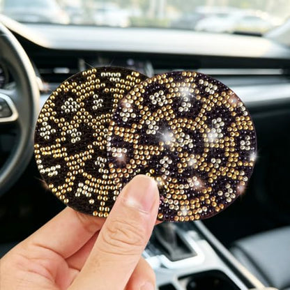 2pcs Bling Leopard Car Coasters (Leopard / 2pcs)