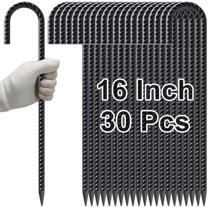 Rebar Stakes 16 Inch J Hook Heavy Duty Steel Chain Link Fence Stakes (J-16 Inch-30 Pcs / J-16 Inch-Φ5/16"-Black)
