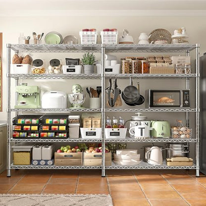 1500LBS Storage Shelves 61.7''W Wire Shelving Unit 5 Tier Metal Shelving for Storage Rack Shelves Heavy Duty Garage Shelf Pantry Shelves Kitchen Shelving (Chrome-15.8" Dx61.7" Wx72.4" H-5 Tier)