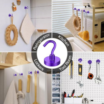 Magnetic Hooks 50Lbs+ Heavy Duty Magnet Hook for Cruise Cabins (Purple / 4Pack-40LB)