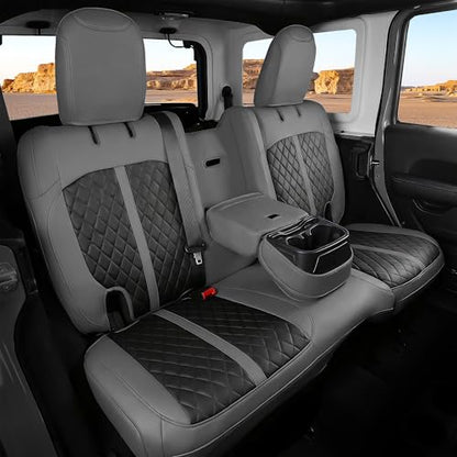 for Jeep Wrangler Leather Custom Car Seat Covers Full Set 4 Door (Gray & Black / JL 18-26 4Door With Rear Cup Holder)