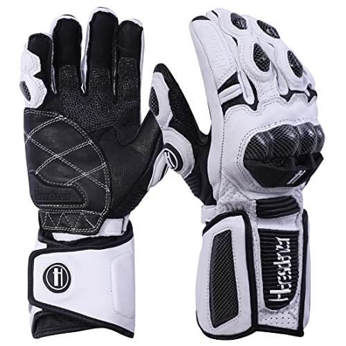 Unisex Leather Motorcycle Touch Gloves KM045 White (Large / White/Black)
