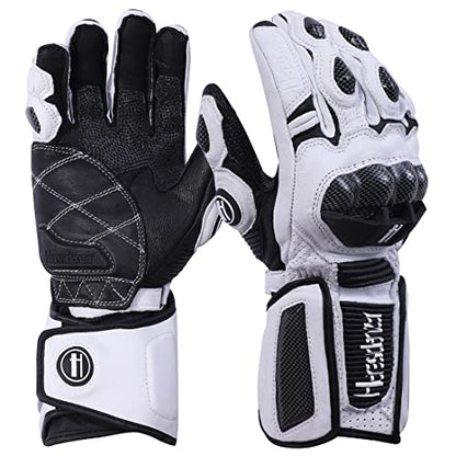 Unisex Leather Motorcycle Touch Gloves KM045 White (Large / White/Black)