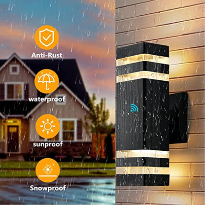 1 Pack LED Porch Light Outdoor Wall Lights Fixture with Sensor (Black / 2 Layer - 12 Inch)