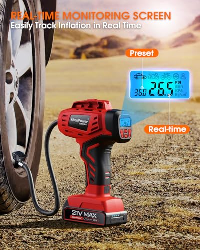 Digital Cordless Tire Inflator Portable Air Compressor Automatic 160PSI w (Red)