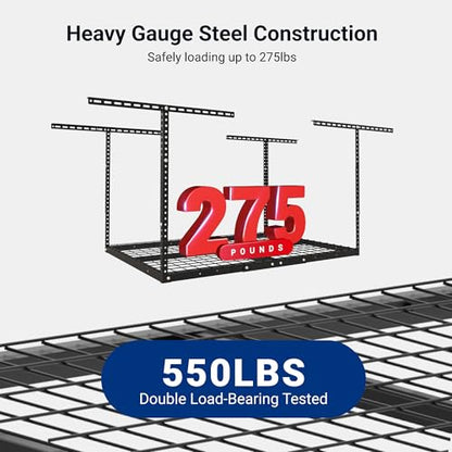 3x4 Overhead Garage Ceiling Storage Rack Organization (Black / 3x4 ft)