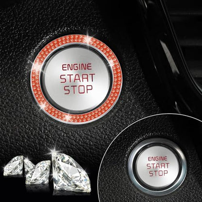 2 PCS Crystal Double Rhinestone Car Engine Start Stop Decoration Ring (Double Redddish Orange)
