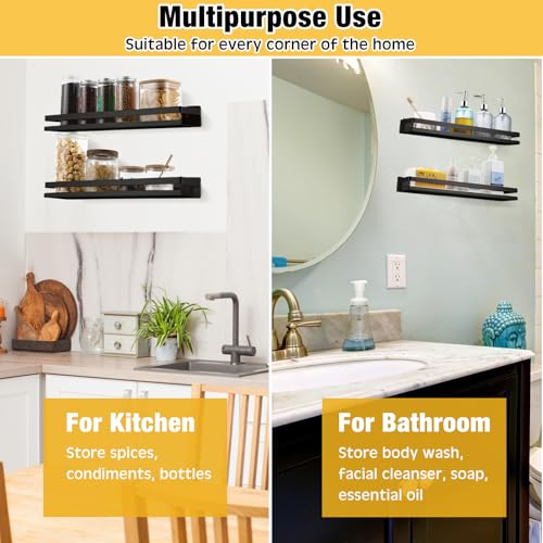 2 Pieces Stainless Steel Shelf Bathroom Shower Floating Shelves Wall Mounted Shower Caddy Basket Shelf Storage Organizer Shelves for Bathroom (19.69 Inches/ 50 cm / Blacks)