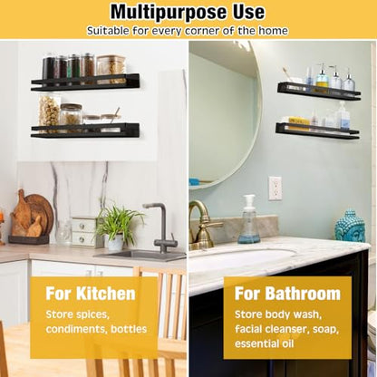2 Pieces Stainless Steel Shelf Bathroom Shower Floating Shelves Wall Mounted Shower Caddy Basket Shelf Storage Organizer Shelves for Bathroom (19.69 Inches/ 50 cm / Blacks)
