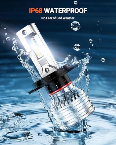 H4 Bulbs, 120,000LM 17X Brightness, 9003 HB2 H4 6500K Cool White LED Bulbs, IP68 Waterproof 80000Hrs Lifespan, No Flickering, 1Mins Installation, Tail Light Assemblies, 2 Pack (White / H4)