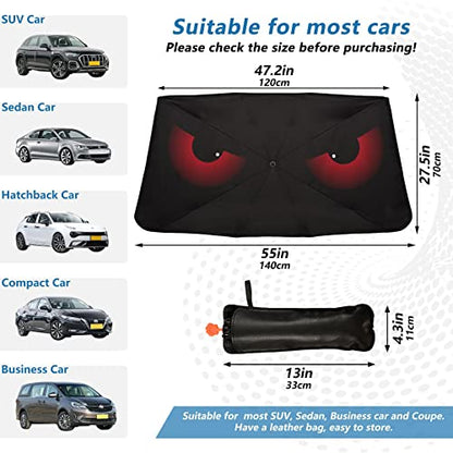 Scary Evil Red Eyes Windshield Sun Shade Umbrella Foldable Car Front Window Sunshade Blocks UV Rays Heat Keep Vehicle Cool (multi 7)