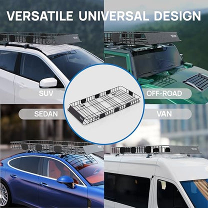 84"x 39"x 6" Universal Rooftop Cargo Carrier Basket (84"x39"x6"(w/Net+Bag+Pedal+Straps))
