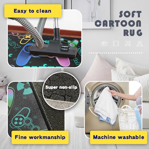 Play Gaming Rug for Bedroom Gamer Mat Gamepad for Boys Room 59"x39" for Playroom Decor Washable (3'3"x 5' / Game01)