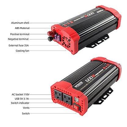 600W Car Power Inverter 12V DC to 110V AC Converter (600W Red)