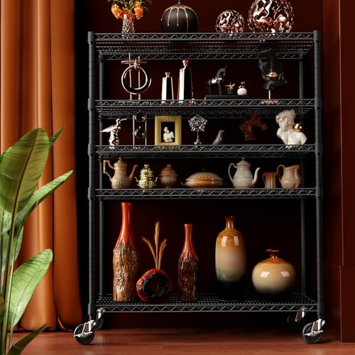 Garage Shelving Wide Storage Shelves 5 Tier Metal Shelves 4000 LBS Heavy Duty Adjustable Utility Shelf Rack Black 23.6" D x 53.1" W x 73.6" H (5 Tier, 23.6" D x 53.1" W x 73.6" H / Black)