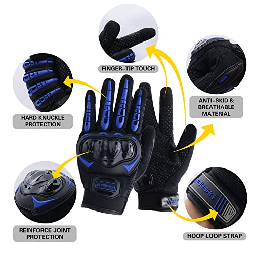 Motorcycle Gloves Touch Screen Full Finger Riding Gloves Knuckle Protection for Men and Women for Dirt Riding (Blue / Large)