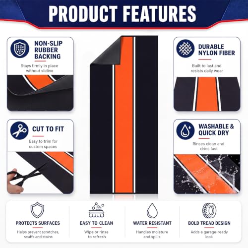 Motorcycle Mat Garage Floor Rug Washable Parking Mats for Garage Floors Non Slip Oil Absorbent Pad Rubber Backing Layer Protects Floor (Orange / 78 X 31 Inch)