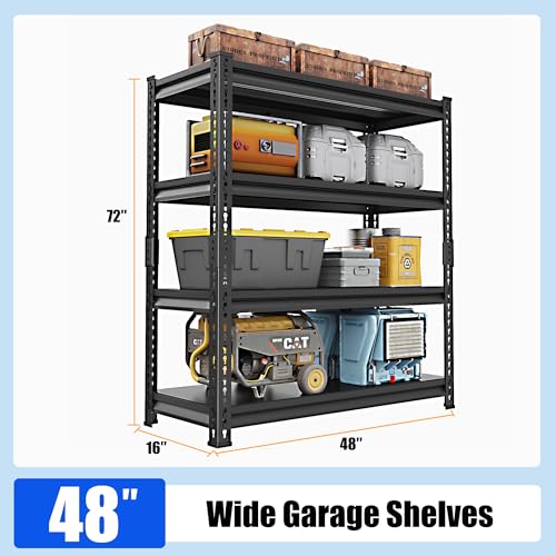 48" W Garage Shelving Heavy Duty (Black / 48"W×16"D×72"H)