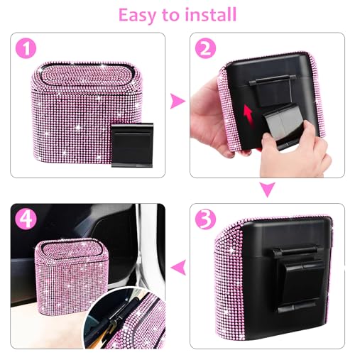 Car Trash Can with Lid (Black/Pink Rhinestone)