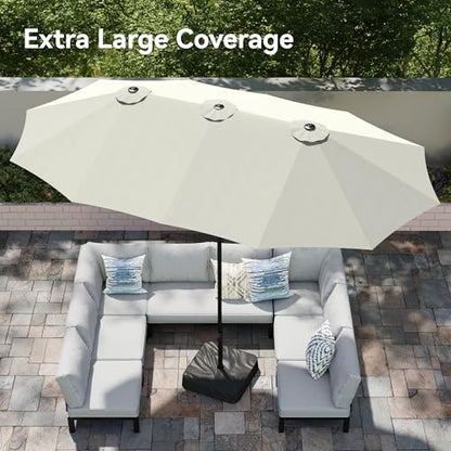15ft Large Outdoor Patio Umbrella with Base Included (Ivory)